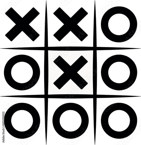 A close up of a tic tac toe game in progress with x winning diagonally from top left to bottom right