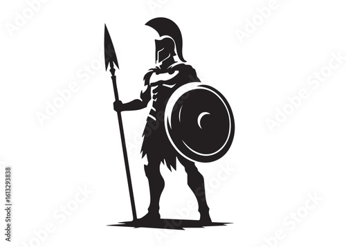 knight spartan logo silhouette vector, spartan warrior logo vector illustration, greek spartan warrior vector silhouette, silhouette of a spartan warrior logo vector silhouette on white background