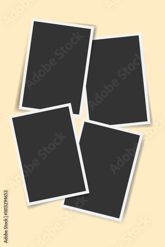 Realistic vector collage of empty photo frames. Vertical Layered retro Template for images, posters, memories, presentations, social media, mockup, advertising templates, visual storytelling
