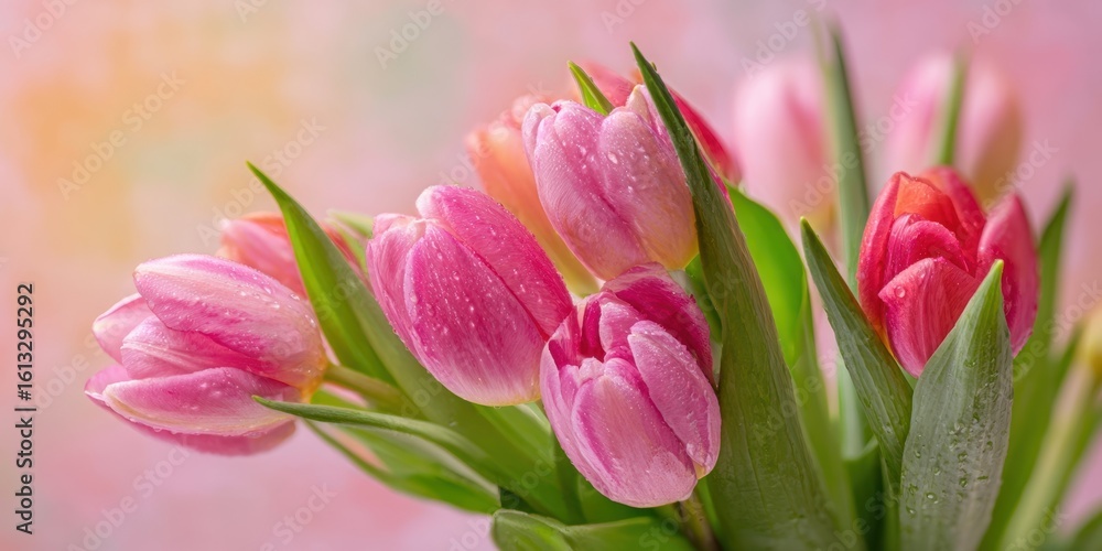 Naklejka premium The Beautiful Tulips in a Fresh and Colorful Spring Bouquet