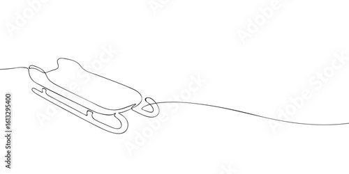 Winter luge sled drawn in continuous line style on white background. Minimalist contour illustration of winter sport equipment. The concept of Olympic luge competitions.