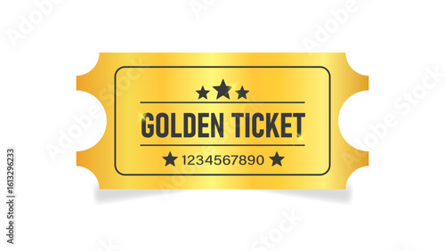 Golden ticket template. Cinema, theater,casino, concert, game, party, event, festival gold ticket.Invite ticket for casino club.