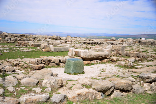 Fototapeta Naklejka Na Ścianę i Meble -  TURKIYE,HATTUSA,It was the capital of the Hittite Empire in the Late Bronze Age. The first traces of settlement on the site date back to the 6th millennium BC.In the photo,The Hattusa Green Stone, 
