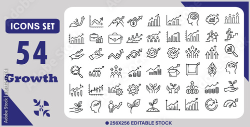 Growth Editable Icons set. Vector illustration in modern thin line style of business related icons: progress, increase, boost, and more. Pictograms and infographic.