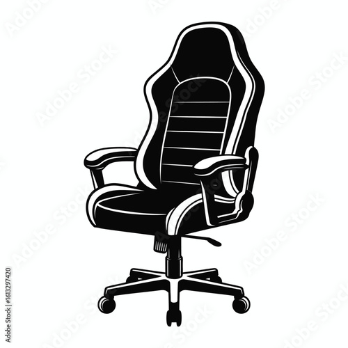 Black and White Gaming Chair Vector Illustration Isolated on White