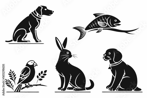 Stylized Black Silhouettes of Animals.