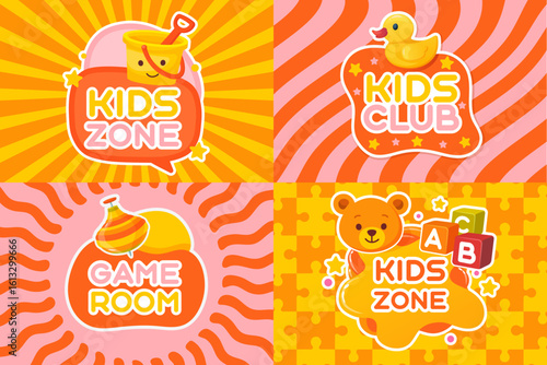 Vector cartoon image of signboard for children's areas or children's rooms. Concept of entertainment and games for children. Element for your design