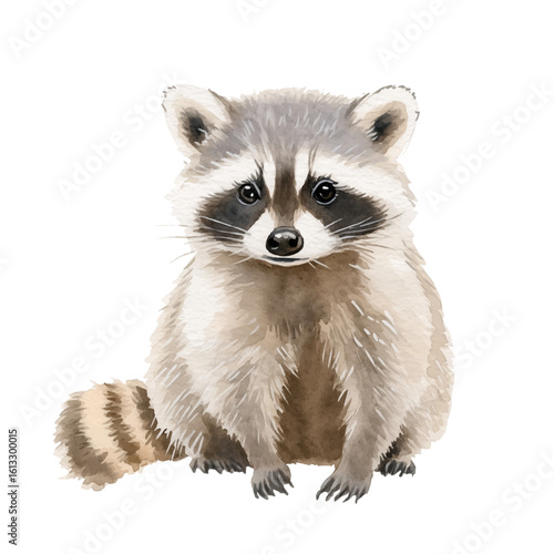 Watercolor Cute Raccoon Illustration