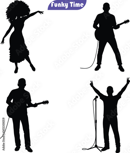 Dynamic Vector Silhouettes of Musicians and Dancer Performing Live: Capturing the Energy of Music, Concerts, and Stage Performances for Diverse Creative Projects.