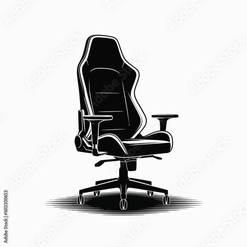 Black and White Illustration of a Gaming Chair on White Background