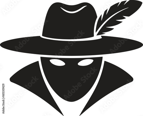 Silhouette spy mask with hat icon. Secret agent, disguise, detective vector illustration