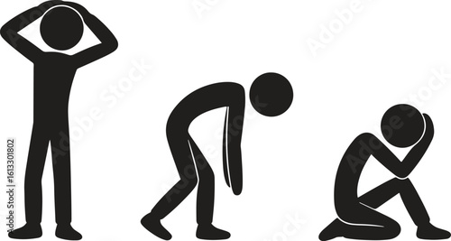 Tired and Exhausted Man Body Language Silhouettes