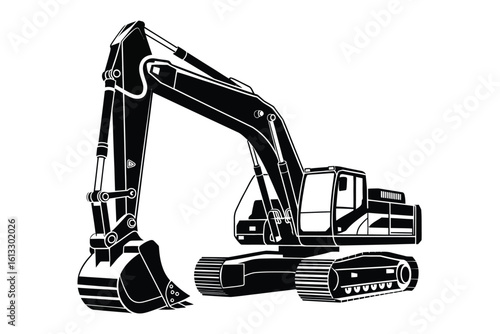 Black and White Excavator Illustration