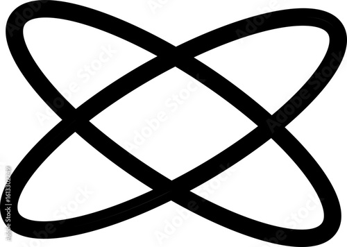 Atom structure icons. Concept of science, quantum physics, atomic structure. Black outlined atoms with orbiting electron around nucleus, isolated on transparent background. Nuclear physics symbol Atom