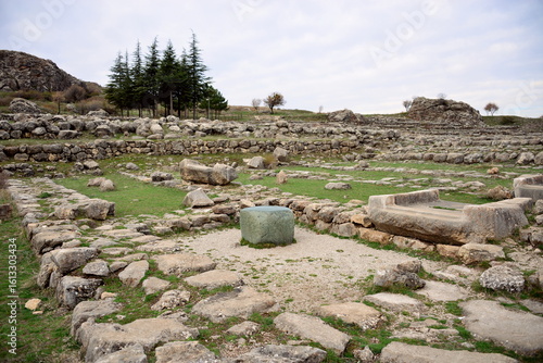 Fototapeta Naklejka Na Ścianę i Meble -  TURKIYE,HATTUSA,It was the capital of the Hittite Empire in the Late Bronze Age. The first traces of settlement on the site date back to the 6th millennium BC.In the photo,The Hattusa Green Stone, 

