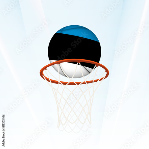 Estonia Flag Basketball Scoring Through Hoop.