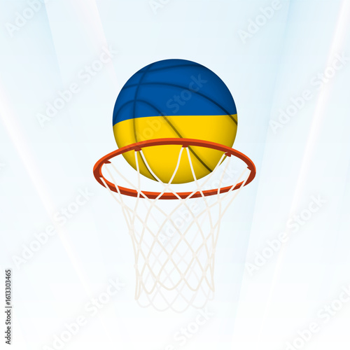Ukraine Flag Basketball Scoring Through Hoop.