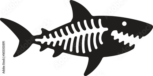 Shark skeleton silhouette. Ocean, bones, marine life, predator vector illustration