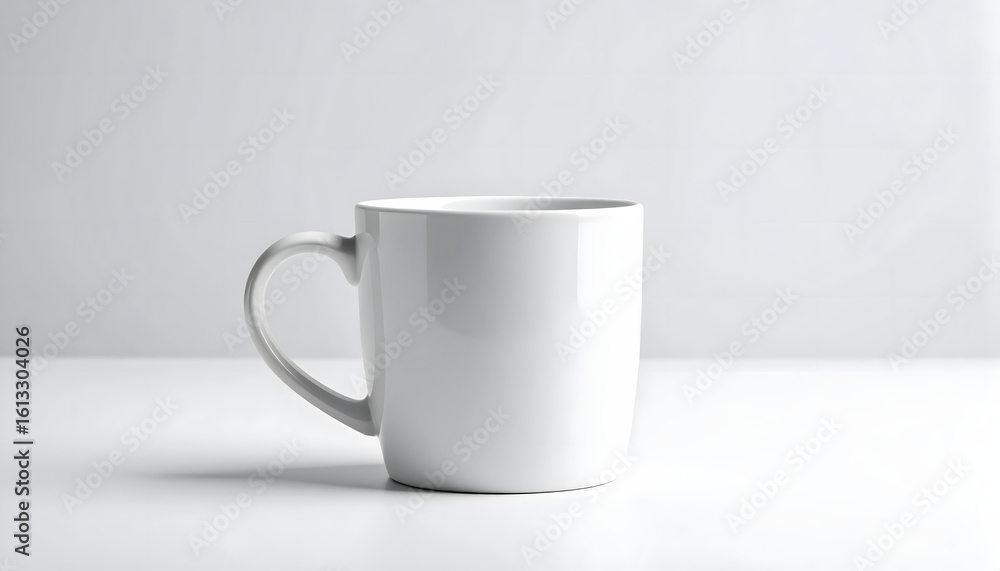 Fototapeta premium A simple white ceramic coffee mug isolated on a clean, bright white studio background.