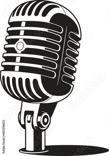 Vintage microphone silhouettes icon. Retro, audio, music, sound vector illustration