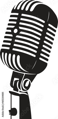 Vintage microphone silhouettes icon. Retro, audio, music, sound vector illustration