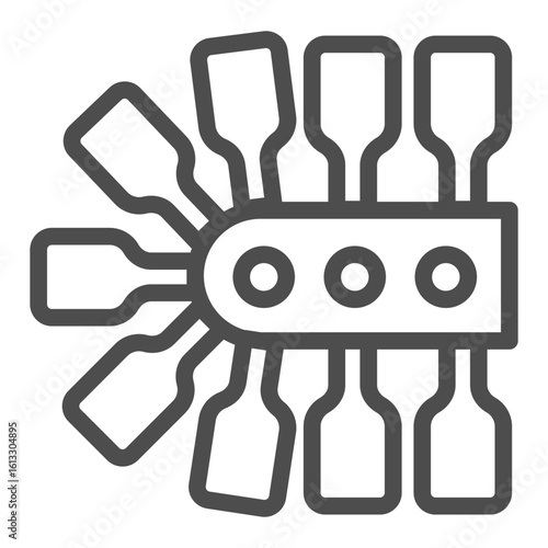 Conveyor with products, bottles line icon, manufacturing process concept, factory bottling equipment sign on white background, outline style icon for mobile and web design. Vector graphics.