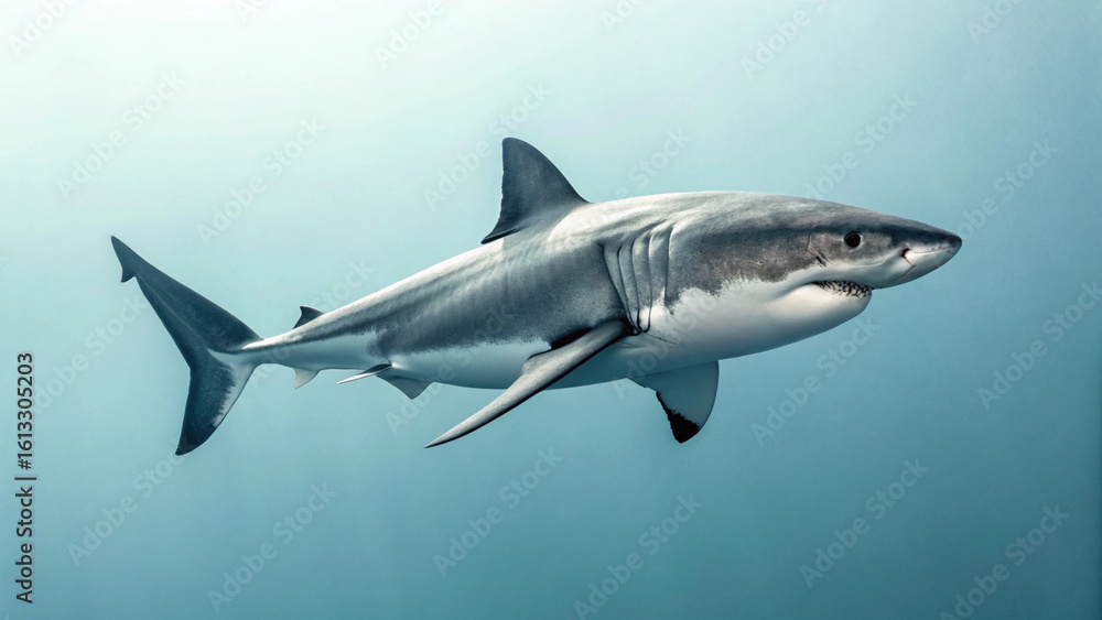 Naklejka premium Giant Great White Shark Jaws Agap Dark Waters Oceanic Predator Imposing on transparent background