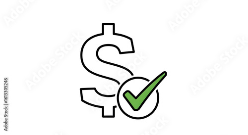 Dollar sign icon with green check mark for financial approval concept