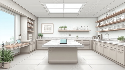 Wallpaper Mural View of an organized doctors office featuring sterile counters, cabinets, and a digital tablet Torontodigital.ca