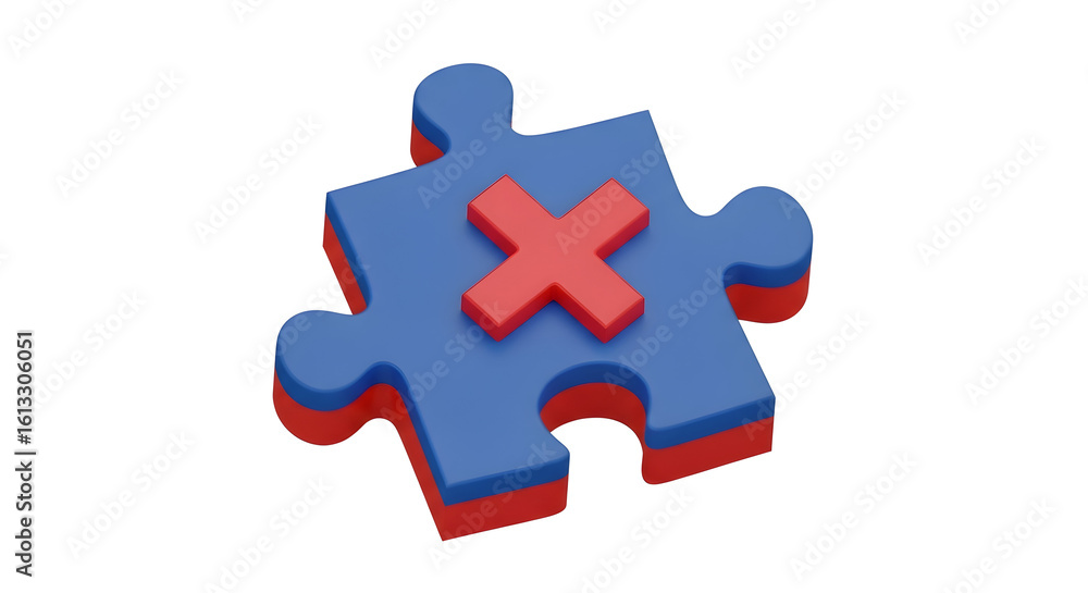 Fototapeta premium Red cross mark on blue jigsaw puzzle piece concept problem solving