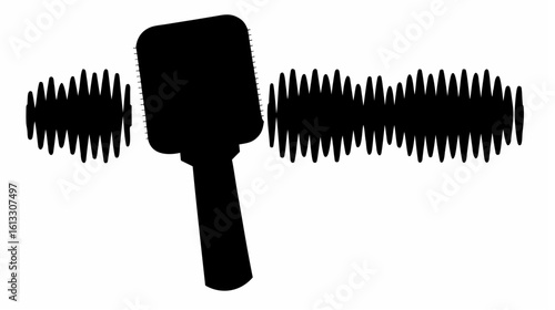 Silhouette of a microphone with sound waves emanating from it on either side in a black and white image