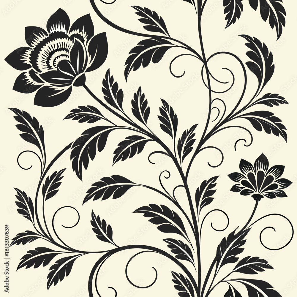 Black and white floral vine vector for graphic design Black and white floral vine vector for graphic design
