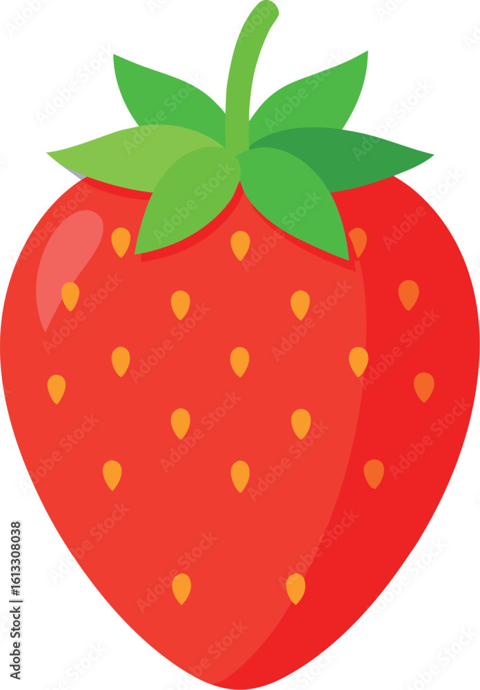 Obraz premium Vector art of a vibrant red strawberry with green leaves isolated on white background, perfect for a healthy snack