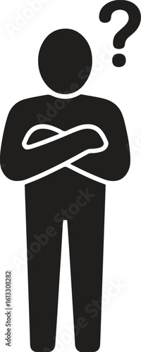 Confused person icon with question mark. Uncertainty, doubt, thinking vector illustration