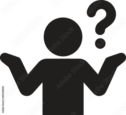 Confused person icon with question mark. Uncertainty, doubt, thinking vector illustration