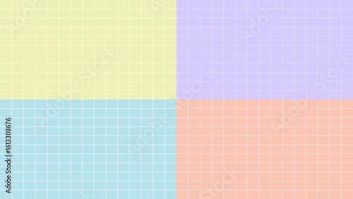 Minimalist geometric background featuring a white grid pattern on four pastel color blocks. This clean and trendy design is perfect for school notes, digital journaling, or scrapbooking