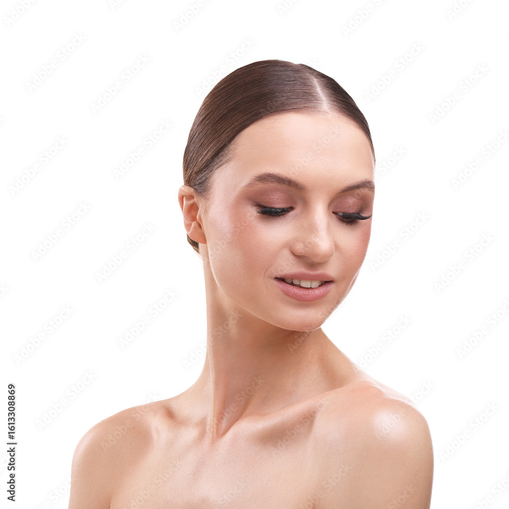 Fototapeta premium Portrait of beautiful young woman on white background