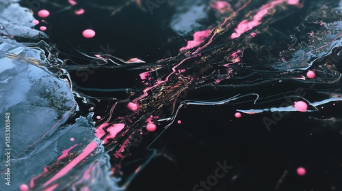 Abstract design with pink splashes on dark background for modern artworks.