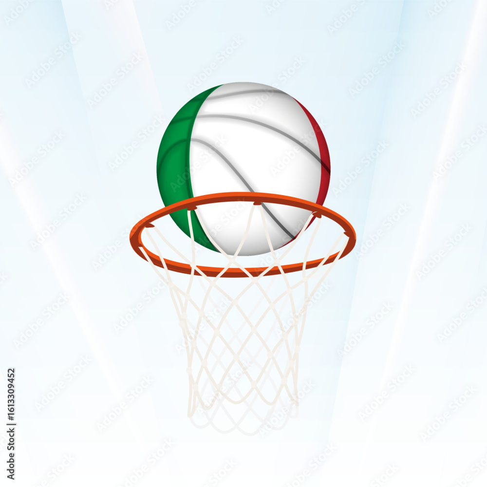 Italy Flag Basketball Scoring Through Hoop. Italy Flag Basketball Scoring Through Hoop.