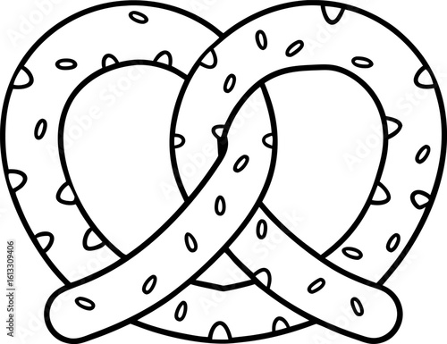 Salted pretzel outline icon simple line drawing of traditional knot shaped snack with visible salt granules
