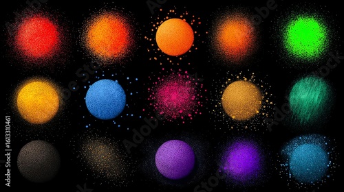 Vibrant color splashes arranged in a grid, showcasing creative design possibilities.