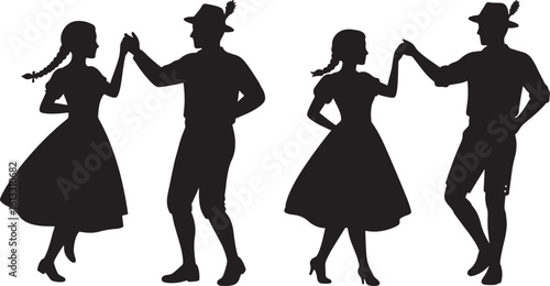 Couple dancing oktoberfest traditional bavarian silhouette
