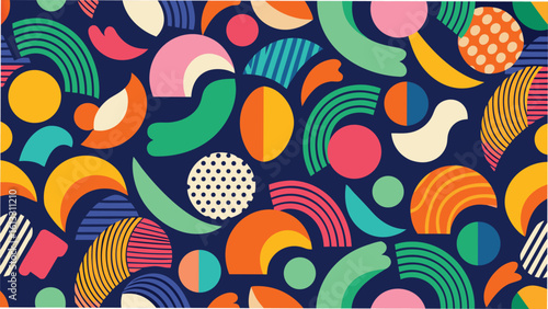 Colorful modern abstract geometric design composed of various shapes and forms with seamless pattern characteristics on transparency for versatile applications