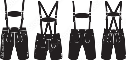 Four black leather lederhosen outfits silhouette