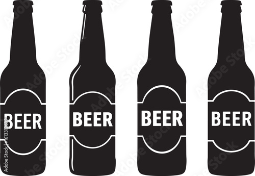 Four dark beer bottles silhouette