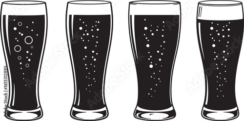 Four tall glasses of dark beer silhouette