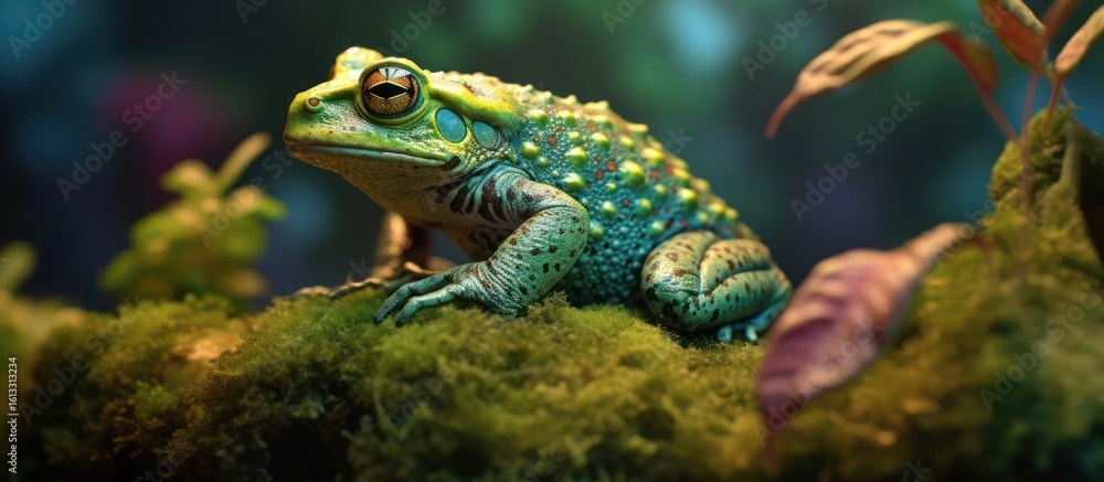 detailed macro shot of a vibrant green and blue tree frog sitting on a bed of moss, high definition, ultra-realistic, cinematic lighting, intricate texture, vivid colors, sharp focus, detailed foliage detailed macro shot of a vibrant green and blue tree frog sitting on a bed of moss, high definition, ultra-realistic, cinematic lighting, intricate texture, vivid colors, sharp focus, detailed foliage
