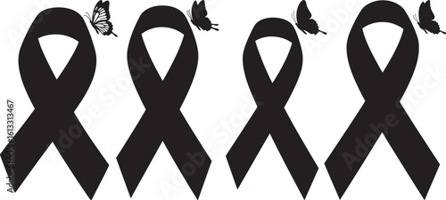 Four black ribbons with butterflies silhouette