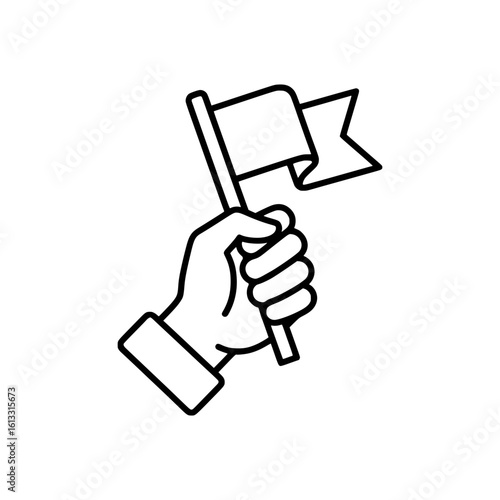 outline icon of hand holding flag