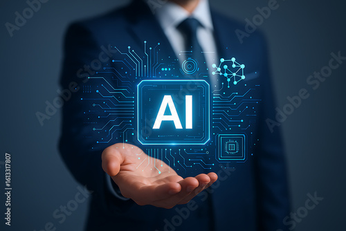 Wallpaper Mural Businessman holding ai digital circuit icon, artificial intelligence and technology innovation for smart business solutions and automation Torontodigital.ca